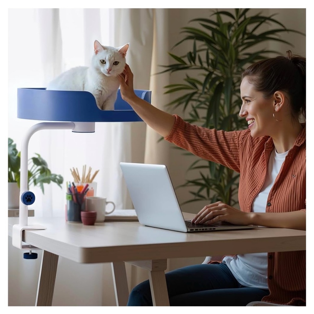 🐾 Blue Cat Desk Bed | Indoor Window or Office Nest | Elevated Space-Saving Perch